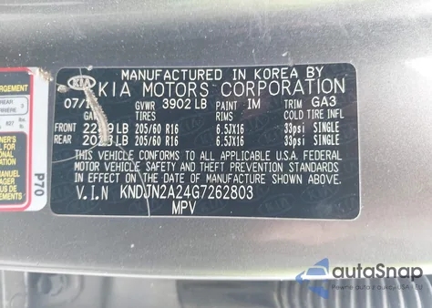 2016 Kia Soul z USA, uszkodzony, nr VIN KNDJN2A24G7262803